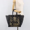 CELINE Luggage Mini Shopper Hand Bag Canvas Leather Black Gold Auth 203648A-26