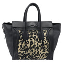 CELINE Luggage Mini Shopper Hand Bag Canvas Leather Black Gold Auth 203648A-3