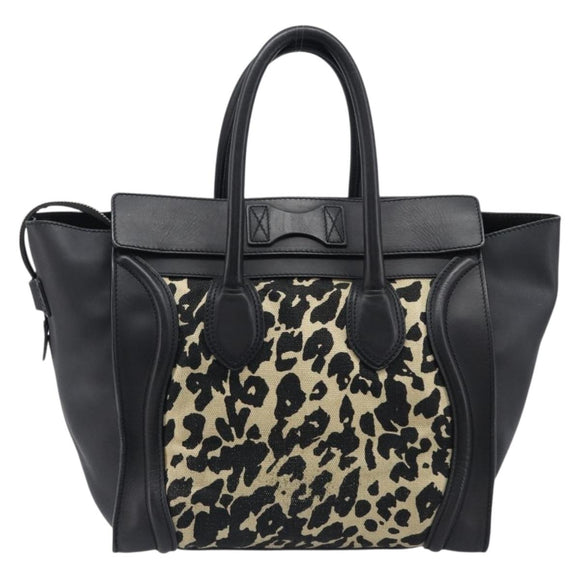 CELINE Luggage Mini Shopper Hand Bag Canvas Leather Black Gold Auth 203648A