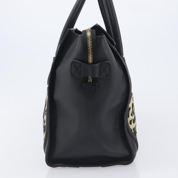 CELINE Luggage Mini Shopper Hand Bag Canvas Leather Black Gold Auth 203648A
