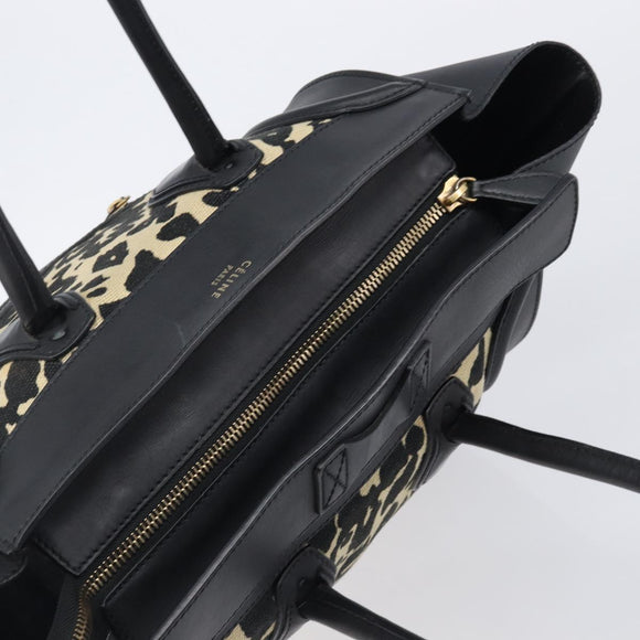 CELINE Luggage Mini Shopper Hand Bag Canvas Leather Black Gold Auth 203648A