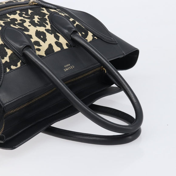 CELINE Luggage Mini Shopper Hand Bag Canvas Leather Black Gold Auth 203648A
