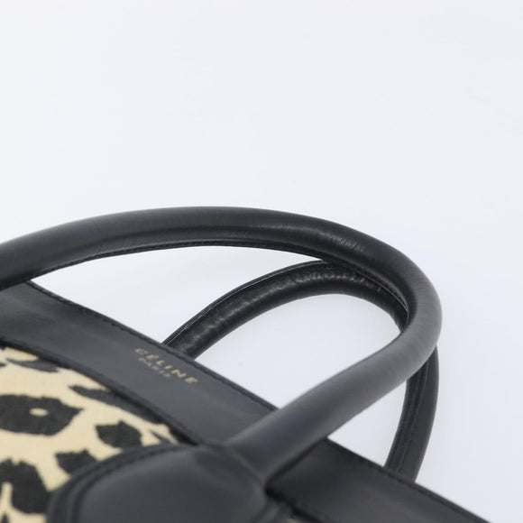 CELINE Luggage Mini Shopper Hand Bag Canvas Leather Black Gold Auth 203648A
