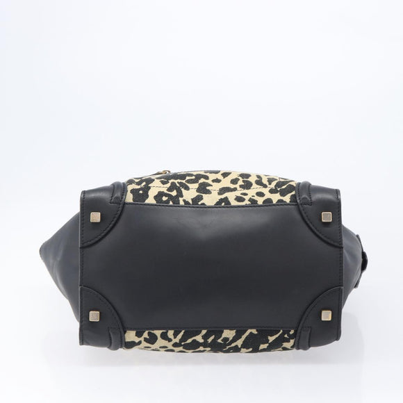 CELINE Luggage Mini Shopper Hand Bag Canvas Leather Black Gold Auth 203648A