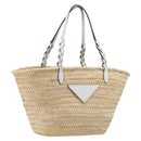 PRADA Woven Palm Tote Bag Raffia Beige Auth 203649M-1