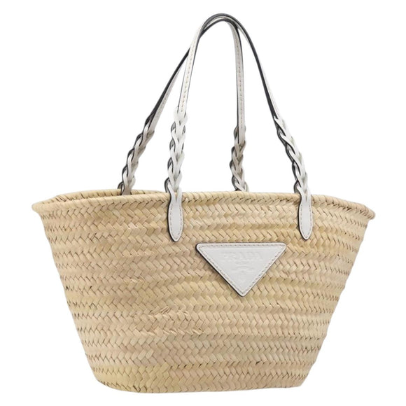 PRADA Woven Palm Tote Bag Raffia Beige Auth 203649M