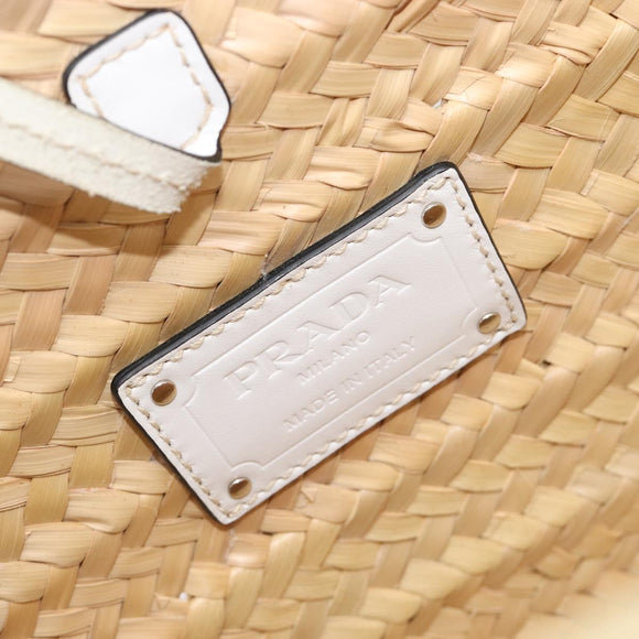 PRADA Woven Palm Tote Bag Raffia Beige Auth 203649M