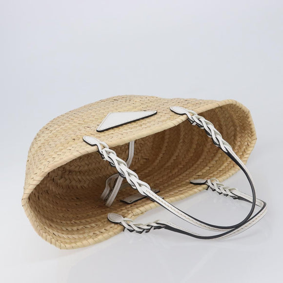 PRADA Woven Palm Tote Bag Raffia Beige Auth 203649M
