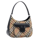Burberrys Nova Check Shoulder Bag Canvas Beige Silver Auth 203651A-1