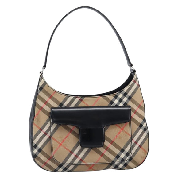 Burberrys Nova Check Shoulder Bag Canvas Beige Silver Auth 203651A
