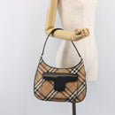 Burberrys Nova Check Shoulder Bag Canvas Beige Silver Auth 203651A-25