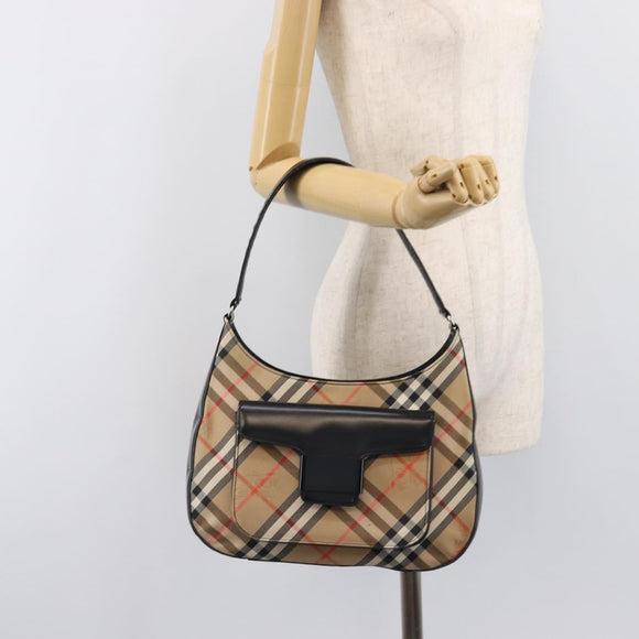 Burberrys Nova Check Shoulder Bag Canvas Beige Silver Auth 203651A
