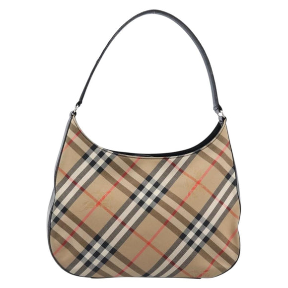 Burberrys Nova Check Shoulder Bag Canvas Beige Silver Auth 203651A