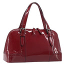 BURBERRY Hand Bag Patent Leather Red Silver Auth 203652-1