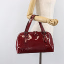 BURBERRY Hand Bag Patent Leather Red Silver Auth 203652-26