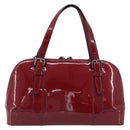 BURBERRY Hand Bag Patent Leather Red Silver Auth 203652-3
