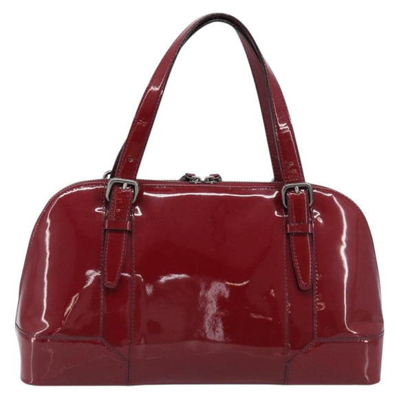 BURBERRY Hand Bag Patent Leather Red Silver Auth 203652