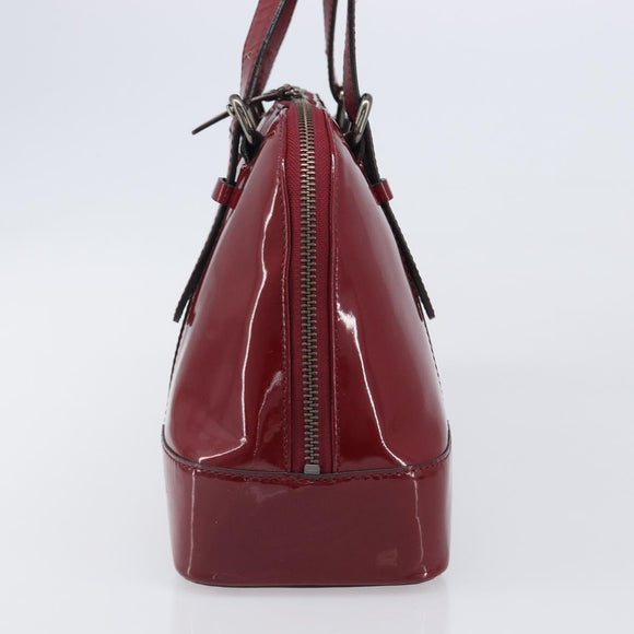 BURBERRY Hand Bag Patent Leather Red Silver Auth 203652