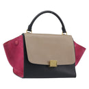 CELINE Trapeze Hand Bag Leather 2way Beige Gold Auth 203653-1