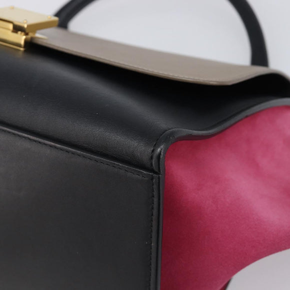 CELINE Trapeze Hand Bag Leather 2way Beige Gold Auth 203653