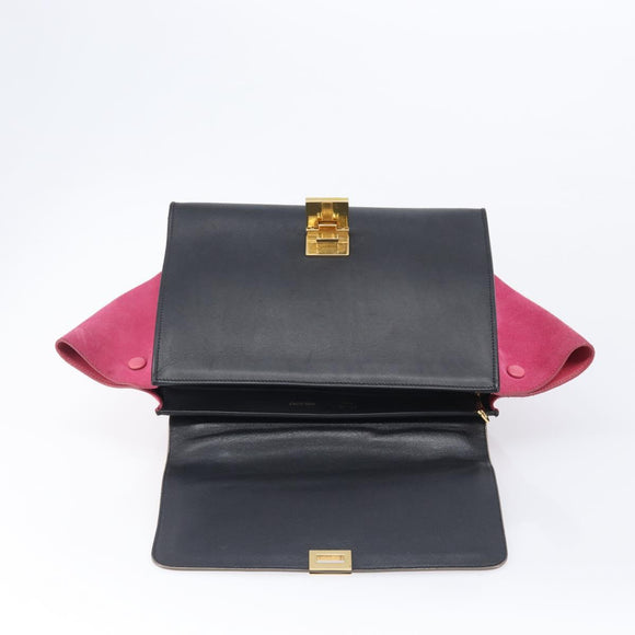 CELINE Trapeze Hand Bag Leather 2way Beige Gold Auth 203653