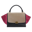 CELINE Trapeze Hand Bag Leather 2way Beige Gold Auth 203653-13