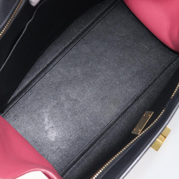 CELINE Trapeze Hand Bag Leather 2way Beige Gold Auth 203653