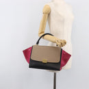 CELINE Trapeze Hand Bag Leather 2way Beige Gold Auth 203653-26