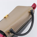 CELINE Trapeze Hand Bag Leather 2way Beige Gold Auth 203653-6