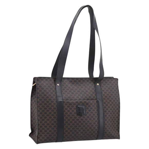 CELINE Macadam Canvas Tote Bag PVC Leather Black Gold Auth 203654A