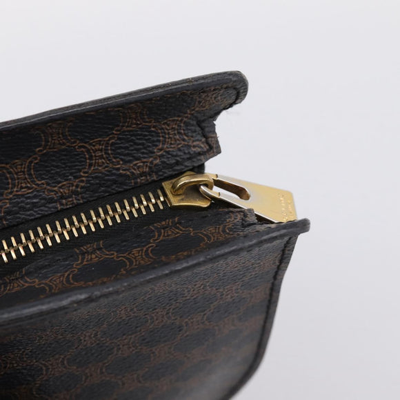 CELINE Macadam Canvas Tote Bag PVC Leather Black Gold Auth 203654A