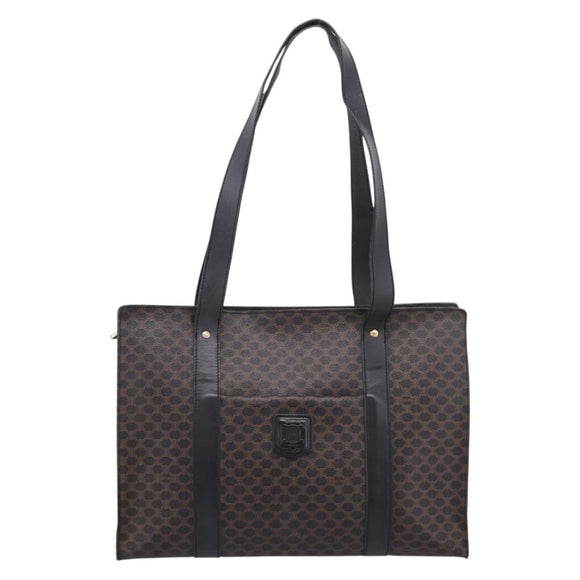 CELINE Macadam Canvas Tote Bag PVC Leather Black Gold Auth 203654A