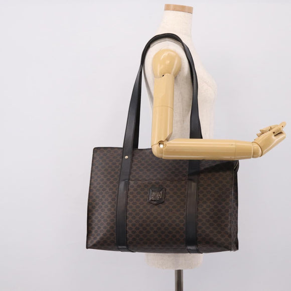 CELINE Macadam Canvas Tote Bag PVC Leather Black Gold Auth 203654A