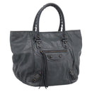 BALENCIAGA The Sunday Hand Bag Leather Navy 228750 Auth 203658V-1