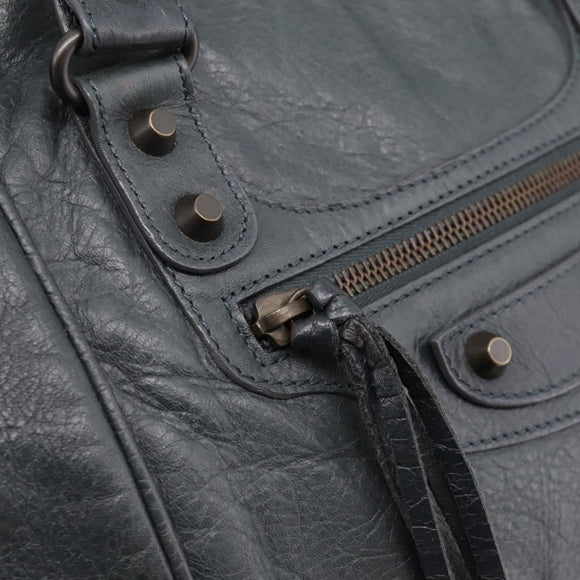 BALENCIAGA The Sunday Hand Bag Leather Navy 228750 Auth 203658V