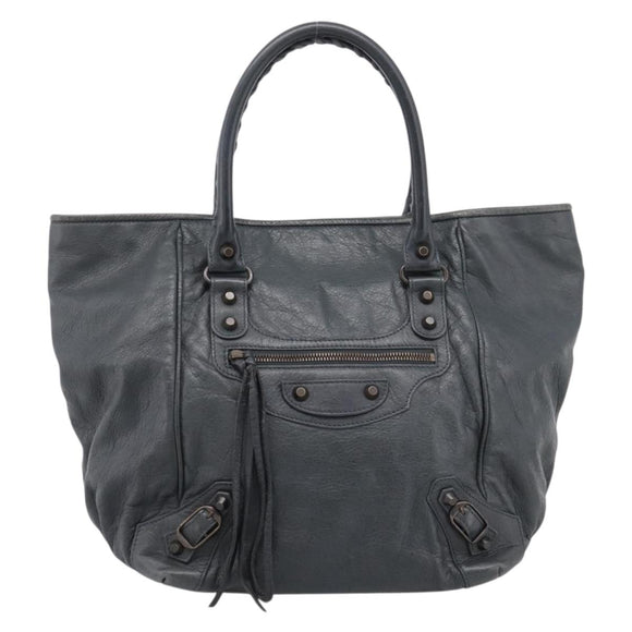 BALENCIAGA The Sunday Hand Bag Leather Navy 228750 Auth 203658V
