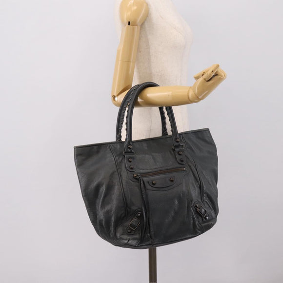 BALENCIAGA The Sunday Hand Bag Leather Navy 228750 Auth 203658V