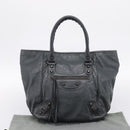 BALENCIAGA The Sunday Hand Bag Leather Navy 228750 Auth 203658V-12