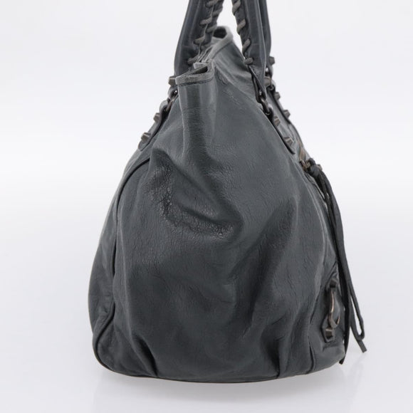 BALENCIAGA The Sunday Hand Bag Leather Navy 228750 Auth 203658V