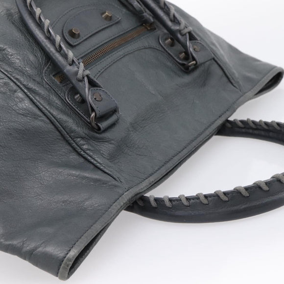 BALENCIAGA The Sunday Hand Bag Leather Navy 228750 Auth 203658V