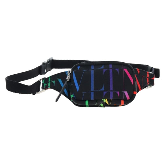 VALENTINO Shoulder Pouch Canvas Black Silver Auth 203663M