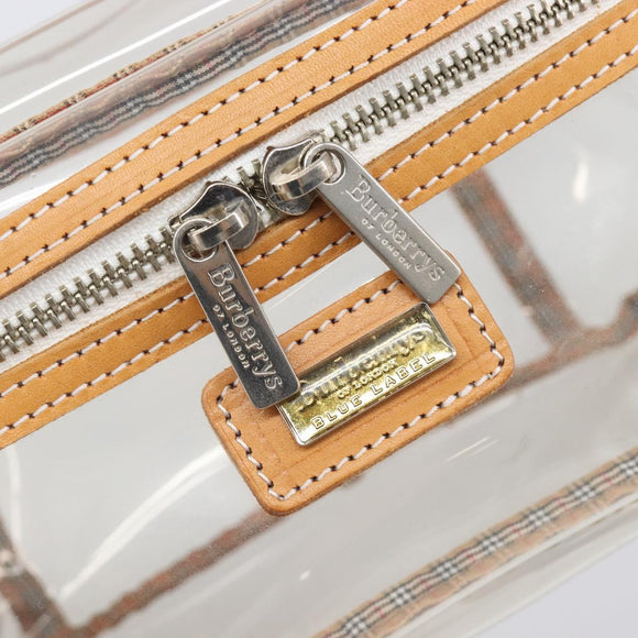 Burberrys Vanity Cosmetic Pouch Vinyl Clear Silver Auth 203676A
