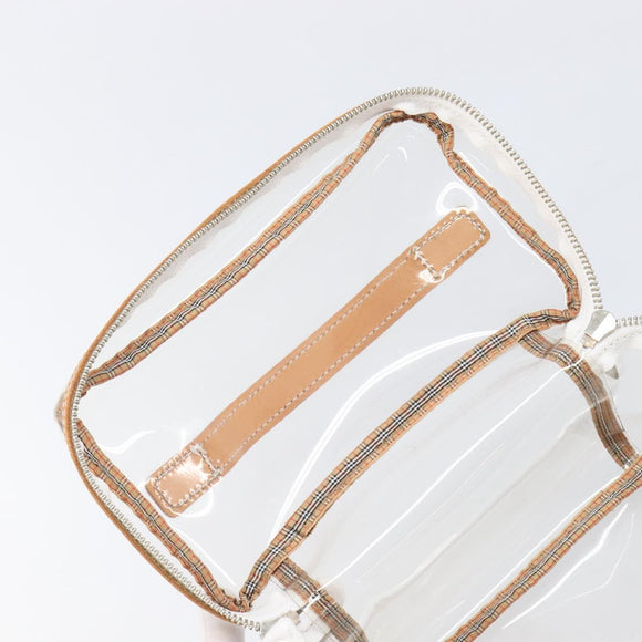 Burberrys Vanity Cosmetic Pouch Vinyl Clear Silver Auth 203676A