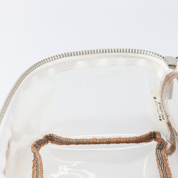 Burberrys Vanity Cosmetic Pouch Vinyl Clear Silver Auth 203676A