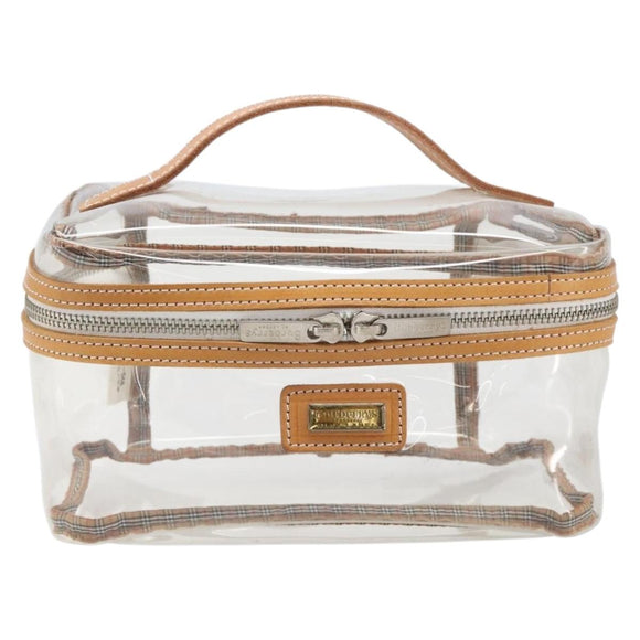 Burberrys Vanity Cosmetic Pouch Vinyl Clear Silver Auth 203676A