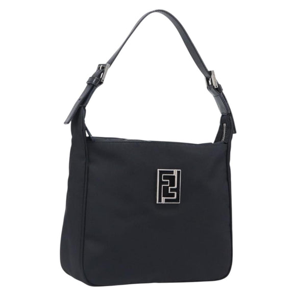 FENDI Shoulder Bag Nylon Black Silver Auth 203677A