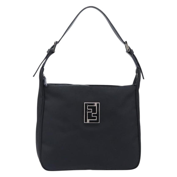 FENDI Shoulder Bag Nylon Black Silver Auth 203677A