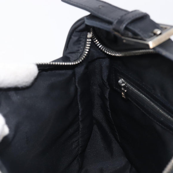 FENDI Shoulder Bag Nylon Black Silver Auth 203677A