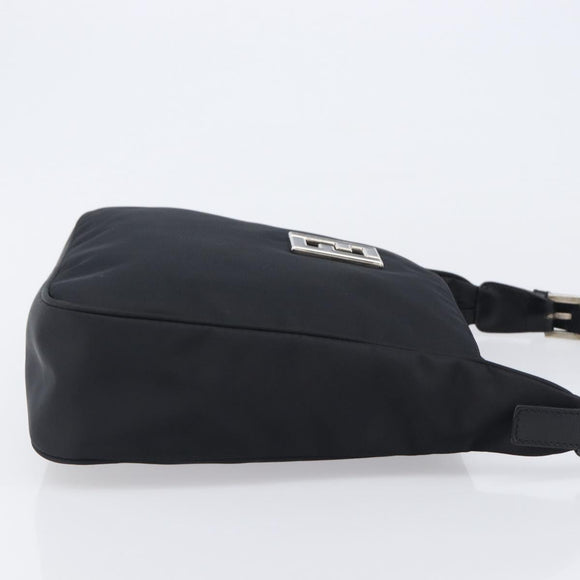 FENDI Shoulder Bag Nylon Black Silver Auth 203677A
