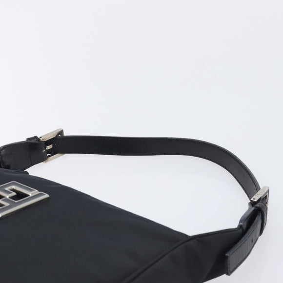 FENDI Shoulder Bag Nylon Black Silver Auth 203677A